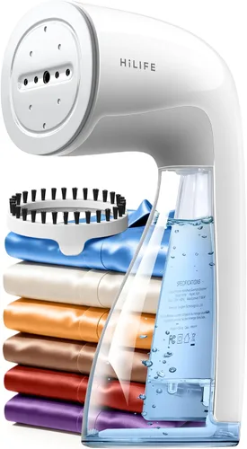 Vista 9 de HiLIFE Vaporizador para ropa, diseño portátil de mano, gran capacidad de 8.1 fl oz, 700 W, fuerte vapor penetrante, elimina las arrugas