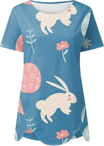 Vista 2 de Camiseta de manga corta con cuello redondo para mujer, transpirable, con estampado de Pascua, 2023