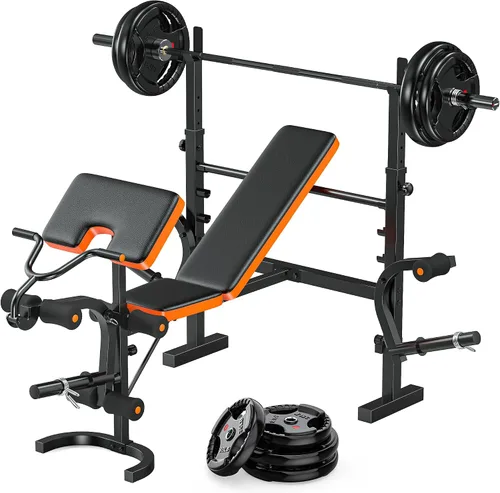 Vista 9 de Banco de Peso XDDIAS, Set de Prensa de 770LBS con Extensión de Pierna, Banco de Peso Olímpico 6 en 1 para Gimnasio en Casa, Banco de Entrenamiento
