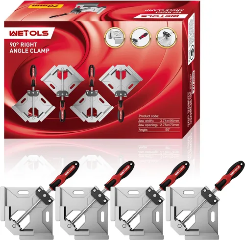 Vista 2 de WETOLS Abrazadera de Esquina para Carpintería 4PCS Abrazadera de Ángulo Recto de 90 Grados con Mordaza Basculante Ajustable de Aleación de Aluminio