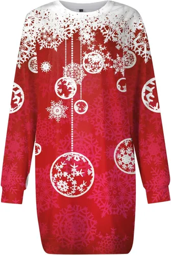 Vista 5 de ZPWSHI Vestido de manga larga para mujer, casual, estampado navideño, sin botones, a la cadera, vestido de suéter