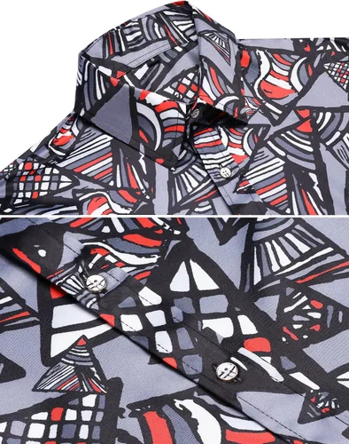 Vista 4 de Daupanzees Camisa de vestir con estampado de estilo pop de manga larga para hombre