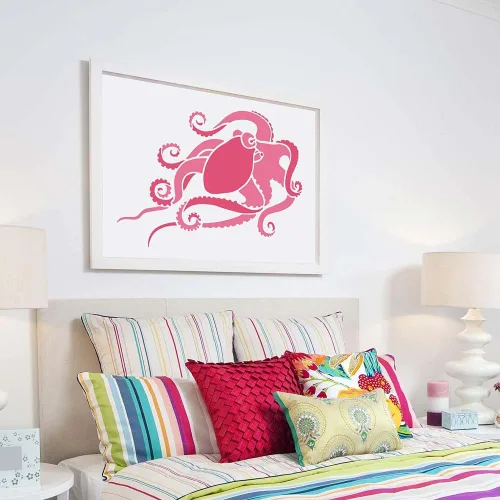 Vista 3 de Plantilla de arte de pared de pulpo, plantillas de pintura de pared para un fácil cambio de imagen de la habitación, plantilla grande para pintar