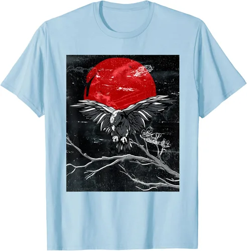 Vista 98 de Red Moon Raven - Camiseta japonesa de cuervo negro, Negro, S