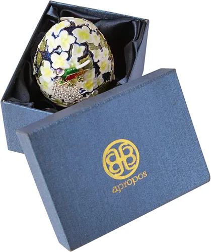 Vista 7 de Apropos Huevo Faberge pintado a mano de estilo vintage con esmalte rico y diamantes de imitación brillantes caja de joyería