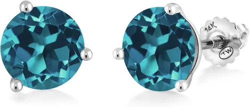 Vista 5 de Gem Stone King Aretes de oro blanco de 14 quilates con piedra natal Aretes de tuerca de Martini Redondos de 0.315 in Aretes de oro blanco