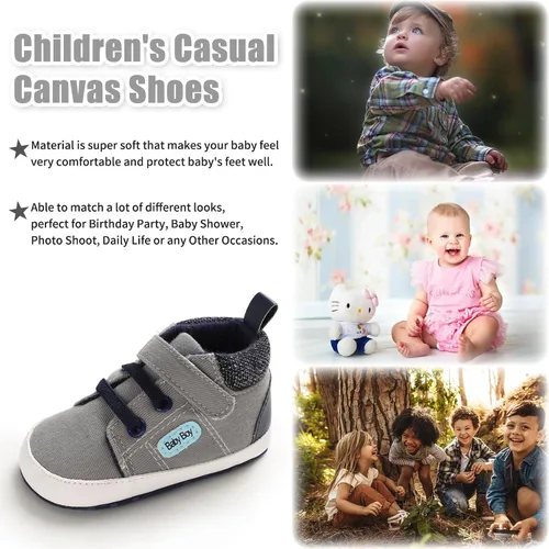 Vista 7 de Baby Girl Boy Sneakers Soft Sole First Walking Shoes Toddler High Top Sneakers First Walker Infant Crib Shoes Newborn Baby Canvas Shoes 0-18 Month