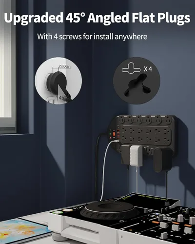 Vista 6 de DEPOW Regleta protectora contra sobretensiones de 6.5 pies con 24 salidas de CA (1875 W/15 A), 6 USB (2 puertos USB-C), 3,400 julios, cable de Negro