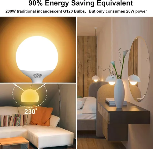 Vista 6 de Bombilla LED, bombillas globo G120, bombillas de 15 W, bombilla regulable de luz diurna de 5000 K, lámpara grande con base E26, 1100 lúmenes