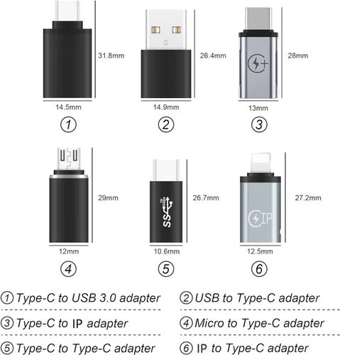 Vista 2 de AWINLI - Adaptador USB C hembra a USB, tipo C a Android macho, adecuado para iPhone hembra a tipo C macho, adecuado para iPhone 14, 13, 15 ProMax