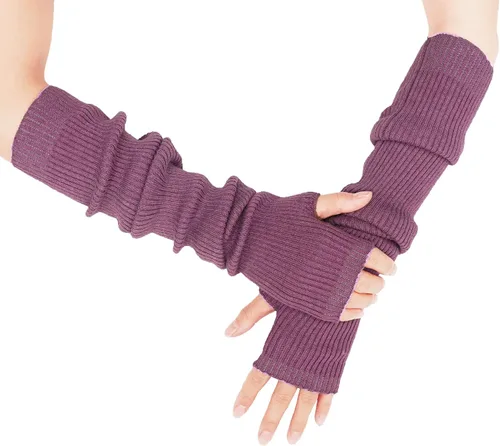 Vista 46 de Guantes cálidos de cachemira de brazo largo para mujer, guantes de invierno acogedores sin dedos, calentadores de brazos suaves, gran regalo