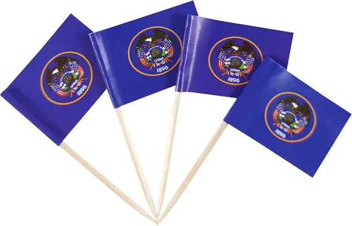 Vista 14 de QQSD Bandera de palillo de dientes de Alabama para decoración de cupcakes, 100