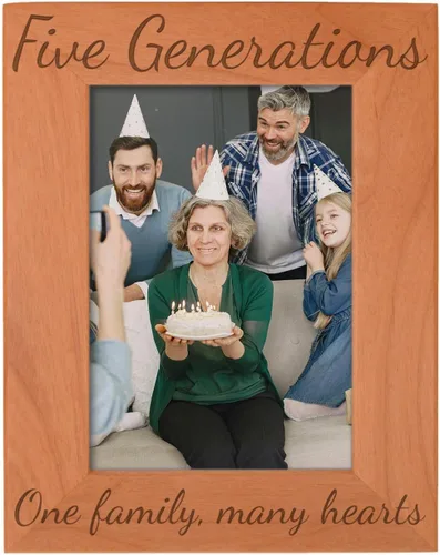 Vista 12 de Gifts For All By Rachel Olevia Five Generations One Family Many Hearts - Marco de fotos de madera natural grabado de 4 x 6 pulgadas, diseño