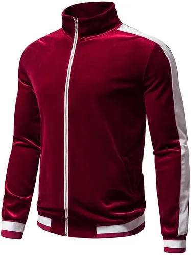 Vista 2 de KISSQIQI Conjunto deportivo de 2 piezas con cremallera completa para hombre, de terciopelo dorado, trajes deportivos casuales, chaqueta y pantalones