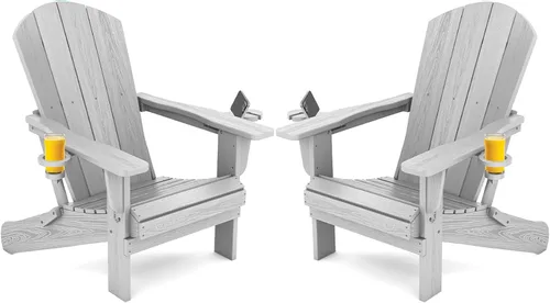 Vista 35 de SERWALL Silla Adirondack plegable, Silla Adirondack HDPE con textura de madera - gris Compuesto de HDPE, impermeable, grano de madera, taza