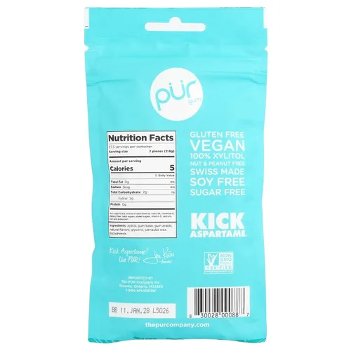 Vista 2 de Pur Goma de mascar Wintergreen, 2.82 oz - 60 piezas por paquete - 12 paquetes por caja.