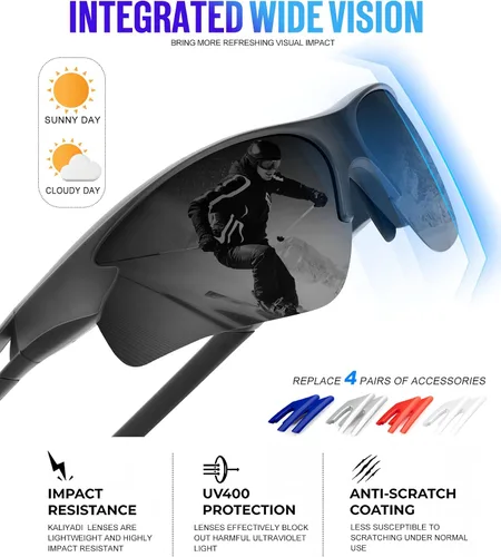 Vista 3 de KALIYADI Gafas de sol deportivas para hombres, gafas de sol polarizadas para hombres, mujeres, jóvenes, béisbol, softbol con protección UV
