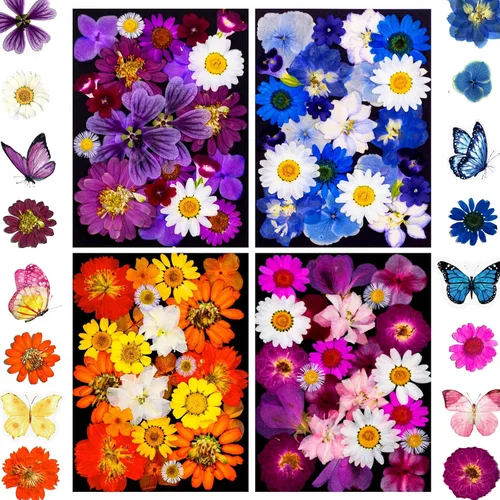Vista 10 de 99 piezas de flores prensadas y mariposas para moldes de resina, hojas de flores naturales assortidas para pegatinas de arte DIY, manualidades