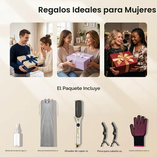 Vista 9 de HITTIONA Cepillo alisador de pelo de vapor para mujeres, vapor para domar Oro champán