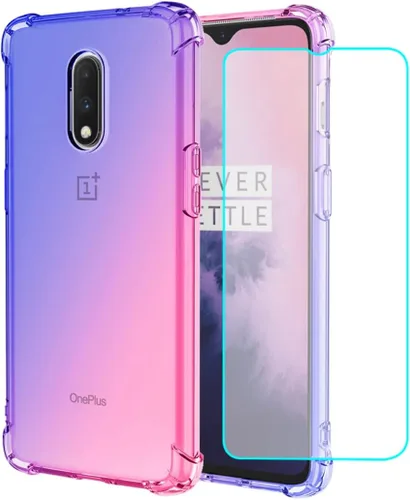 Vista 8 de Funda para OnePlus 6T, OnePlus 7 con protector de pantalla de vidrio templado, lindo degradado transparente delgado, a prueba de golpes, TPU trasero