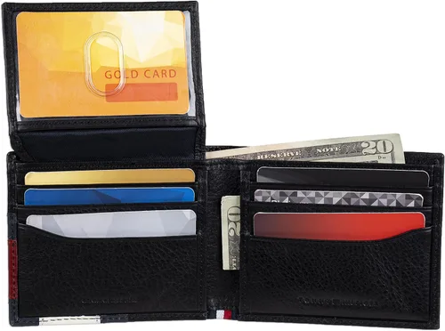 Vista 3 de Tommy Hilfiger Cartera de cuero genuino para hombre con múltiples ranuras para tarjetas