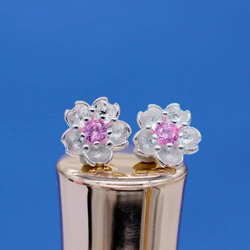 Vista 2 de Uloveido Juego de pendientes y collar de flores de piedra de cristal rosa púrpura para mujeres nupciales chapado en oro blanco DT340