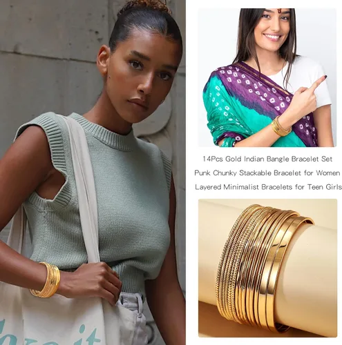 Vista 3 de Long tiantian Pulsera de oro gruesa para mujer, pulseras de oro delicadas, pulseras para mujer, pulseras apilables de eslabones de cadena