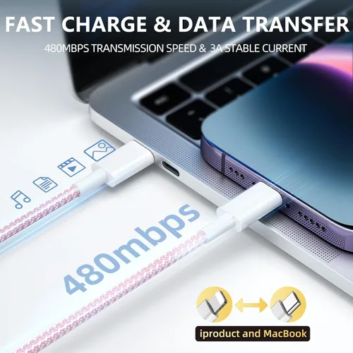 Vista 4 de Cargador de teléfono de carga rápida, paquete de 4 bloques de cargador de pared USB C de 20 W con cable Cable de carga tipo C de 6 pies compatible
