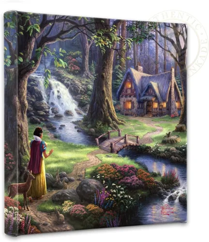Vista 6 de Thomas Kinkade Disney Snow White Discovers the Cottage Brushwork (marco de burl)
