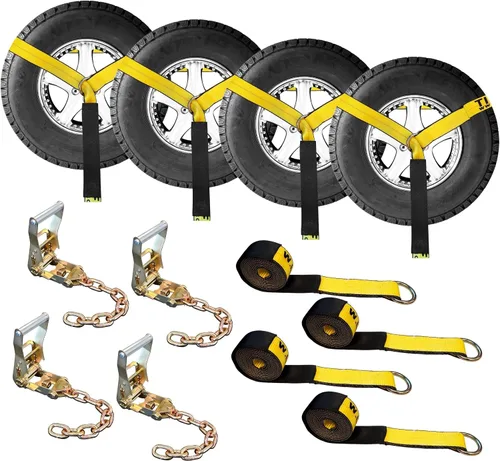 Vista 39 de Mega Cargo Control Correas de Amarre para Automóvil, Paquete de 4 Hebillas de Cola de Cadena de Trinquete G70, Estilo Lazo para Remolques