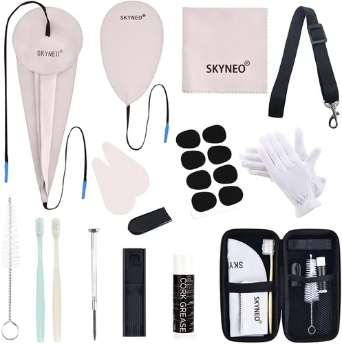 Vista 9 de SKYNEO - Kit de limpieza para saxofón, kit de limpieza para clarinete con kit de mantenimiento, grasa de corcho, hisopo, correa, paño de limpieza
