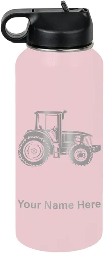 Vista 41 de LaserGram Botella de agua personalizada, tractor agrícola, acero inoxidable de doble pared aislada al vacío con popote superior, regalo grabado
