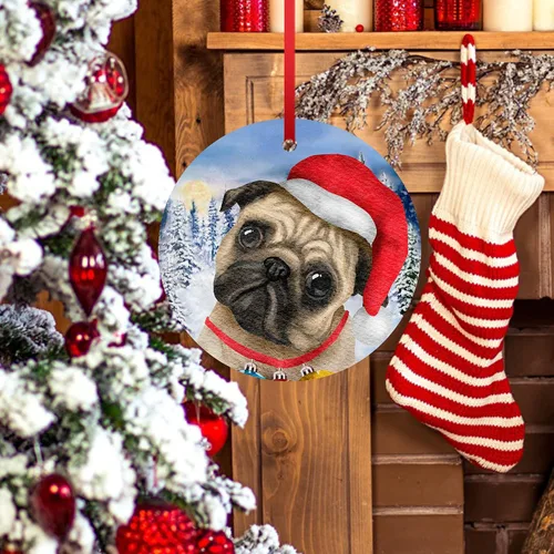 Vista 5 de Adorno de Navidad Pug Árbol de porcelana de Papá Noel para colgar por primera vez para decoraciones de regalo de Claus para bebé
