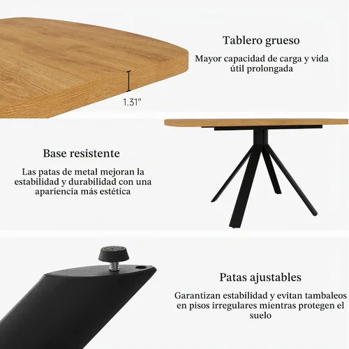 Vista 3 de HIPIHOM Mesa de comedor extensible para 4-6 personas, mesa rectangular de madera MDF de 47.2 a 63 pulgadas, estilo rústico de granja, diseño que
