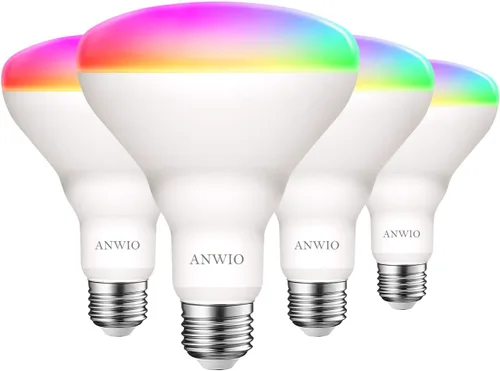 Vista 9 de ANWIO Bombilla inteligente BR30 RGB que cambia de color, LED, WiFi, regulable, multicolor, base E26, compatible con Alexa, Google Assistant,