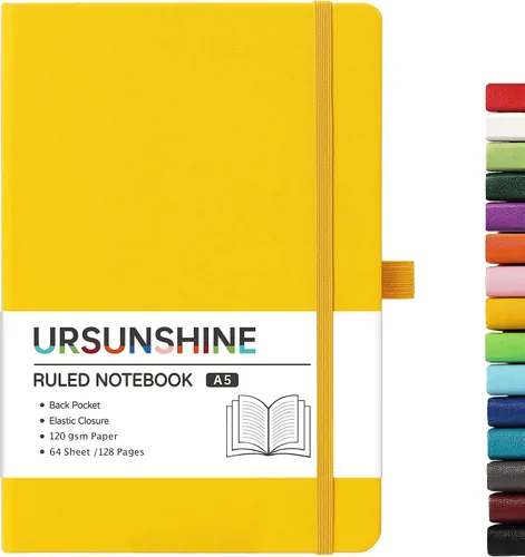 Vista 27 de Cuaderno punteado, diario, 5.3 x 8.26 pulgadas, tapa dura, prémium, papel grueso, doble espiral, bandas, cuero negro sintético, lazo para bolígrafo
