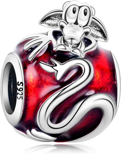 Vista 169 de Dijes de plata de ley 925 de dibujos animados de pato, ratón, oso, elefante, dragón chino, cuentas colgantes para pulseras y collares, joyería