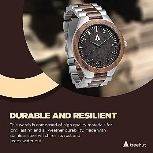 Vista 5 de Treehut - Reloj de pulsera analógico de cuarzo para hombre de acero inoxidable plateado de alta calidad