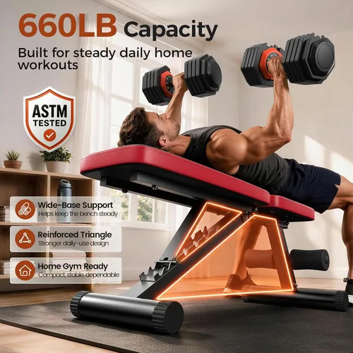 Vista 5 de NICEPEOPLE Adjustable Weight Bench for Home Gym, 660LBS Capacity Workout Bench with 8 Backrests for Chest Shoulders Arms, Compact and Foldable