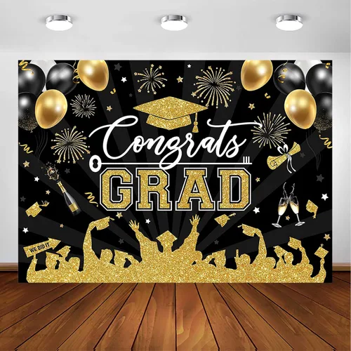 Vista 11 de Avezano Fondo de graduación Congrats Grad, decoraciones de fiesta de graduación de clase de 2026, fondo de sesión de fotos, felicitaciones