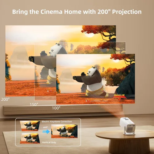 Vista 5 de Mini proyector, proyector portátil compatible con 4K, proyector para exteriores Full HD 1080P, proyector de película de rotación de 270°, compatible