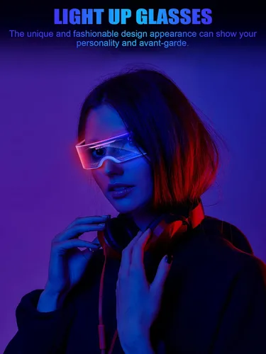 Vista 5 de 2 pares de anteojos de visera LED, 7 colores, gafas futuristas, 4 modos, anteojos luminosos de panal de abeja para adultos