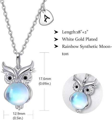Vista 5 de Dreamboat Collar de plata de ley 925 con diseño de búho para mujeres y niñas, con colgante de búho de ópalo, lindo pájaro, joyería de animales