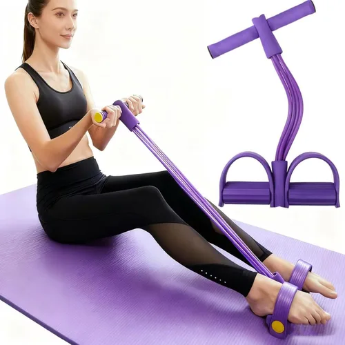 Vista 8 de Banda de resistencia con mango de pedal, 6 tubos elásticos de látex natural, cuerda de tracción, bandas de fitness para piernas, brazos, abdomen