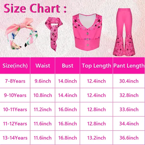 Vista 6 de Girls Cowgirl Costume 70s 80s Disco Western Cowgirl Outfits Set Halloween Cosplay Party Costume with Hair Band