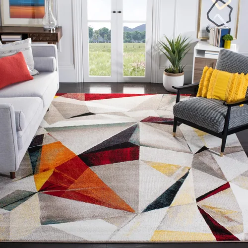 Vista 23 de SAFAVIEH Porcello Collection - Alfombra decorativa de 2 pies 3 pulgadas x 4 pies, gris claro y naranja, diseño abstracto moderno, no desprende