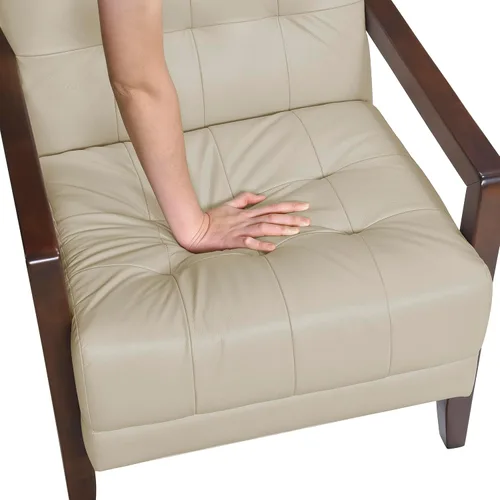 Vista 10 de Lexicon - Silla decorativa moderna, de lujo, de piel genuina, para sala de estar, con cojines capitonados, sillón con estructura de madera maciza
