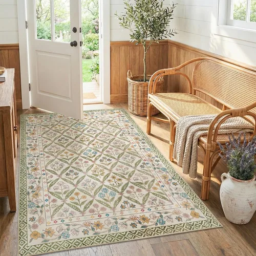 Vista 42 de jinchan Haden - Alfombra de entrada de 2 x 3 pulgadas, diseño floral vintage, lavable, suave, antideslizante, de pelo bajo, para puerta, cocina