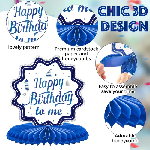 Vista 3 de Clabby - 12 centros de mesa de cumpleaños color azul plateado para decoración de fiesta