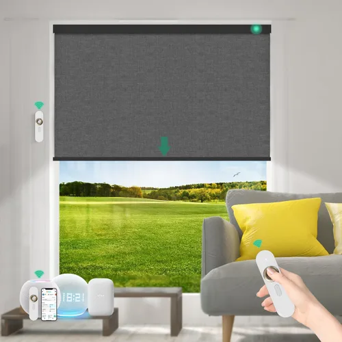 Vista 10 de Persianas motorizadas con control remoto [motor 100% opacas y silencioso] Persianas inteligentes compatibles con Alexa Google HomeKit, persianas
